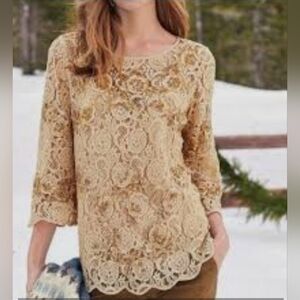 Sundance Sz L Moon Flower Top Gold Lined Lace Embellished  Embroidery Blouse Nwt